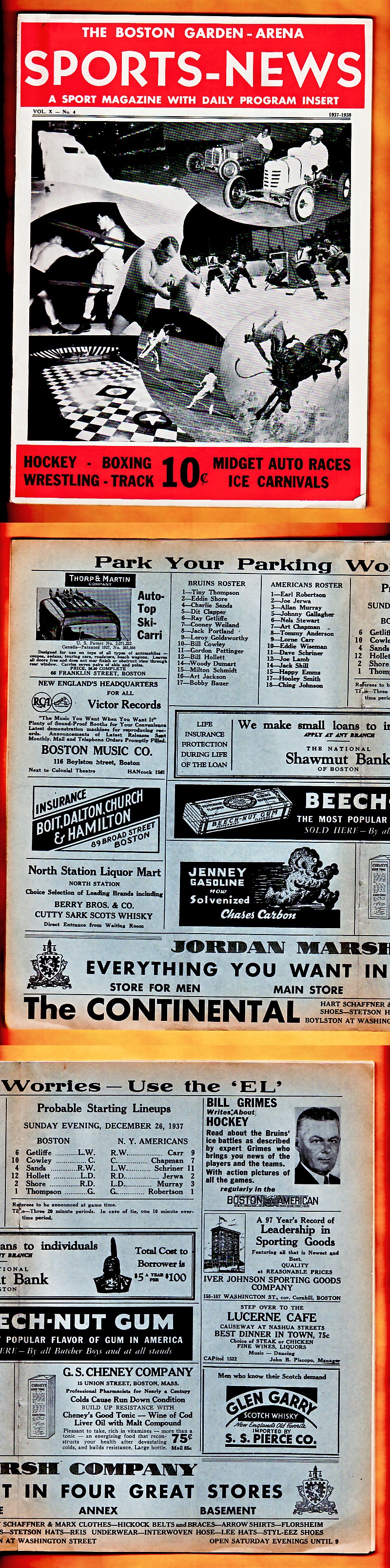 1937-38 NY AMERICANS VS BOSTON BRUINS PROGRAM photo 1937-38 NY AMERICANS VS BOSTON BRUINS PROGRAM photo