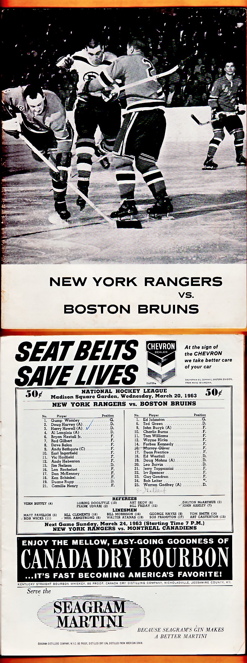 1963 NEW YORK RANGERS VS BOSTON BRUINS PROGRAM photo 1963 NEW YORK RANGERS VS BOSTON BRUINS PROGRAM photo