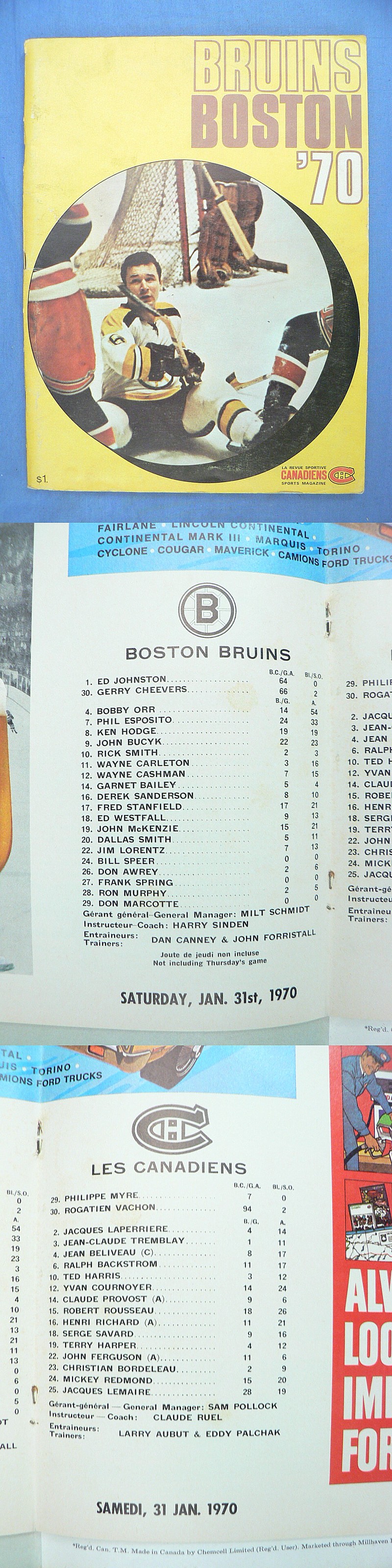 1969-70 BOSTON BRUINS VS MONTREAL CANADIENS PROGRAM photo 1969-70 BOSTON BRUINS VS MONTREAL CANADIENS PROGRAM photo