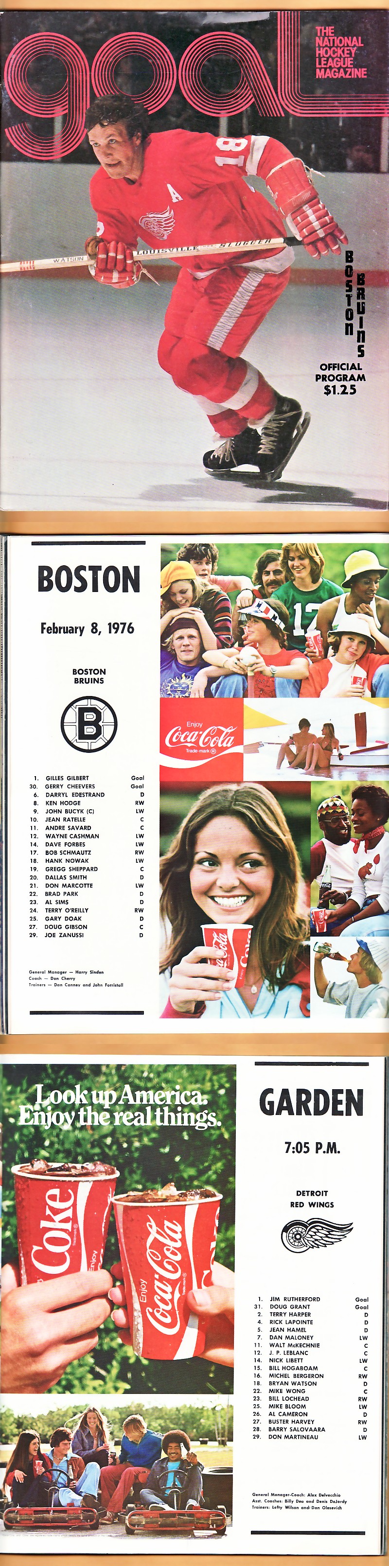 1976 DETROIT RED WINGS VS BOSTON BRUINS PROGRAM photo 1976 DETROIT RED WINGS VS BOSTON BRUINS PROGRAM photo
