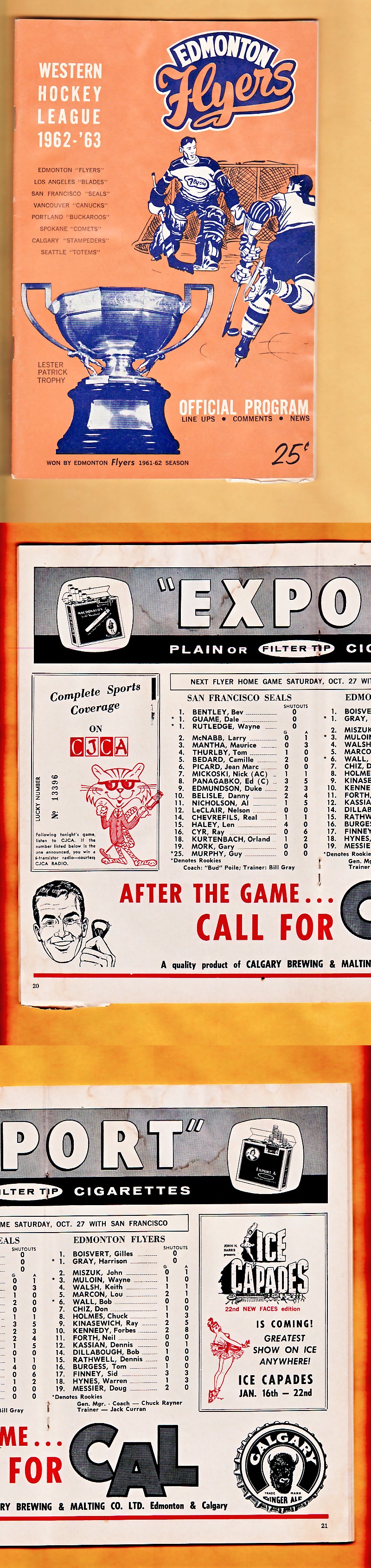 1962-63 EDMONTON FLYERS VS SAN FRANSISCO SEALS PROGRAM photo 1962-63 EDMONTON FLYERS VS SAN FRANSISCO SEALS PROGRAM photo
