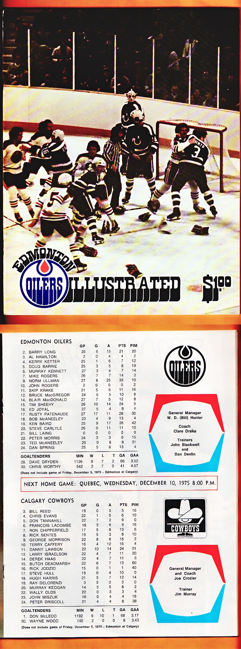 1975 WHA EDMONTON OILERS VS CALGARY COWBOYS PROGRAM photo 1975 WHA EDMONTON OILERS VS CALGARY COWBOYS PROGRAM photo