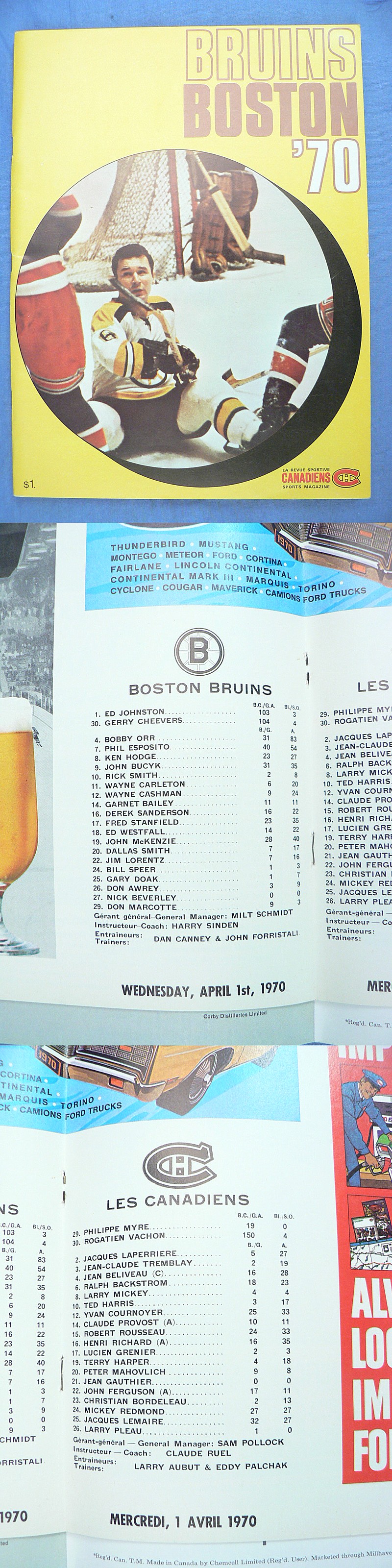 1969-70 BOSTON BRUINS VS MONTREAL CANADIENS PROGRAM photo 1969-70 BOSTON BRUINS VS MONTREAL CANADIENS PROGRAM photo