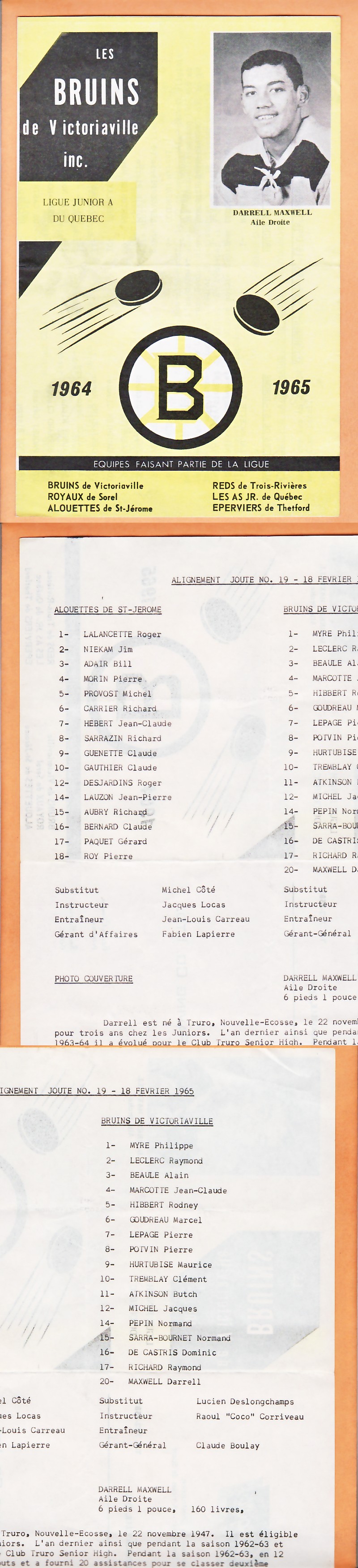 1964-65 ST-JEROME ALOUETTE VS VICTORIAVILLE BRUINS PROGRAM photo 1964-65 ST-JEROME ALOUETTE VS VICTORIAVILLE BRUINS PROGRAM photo