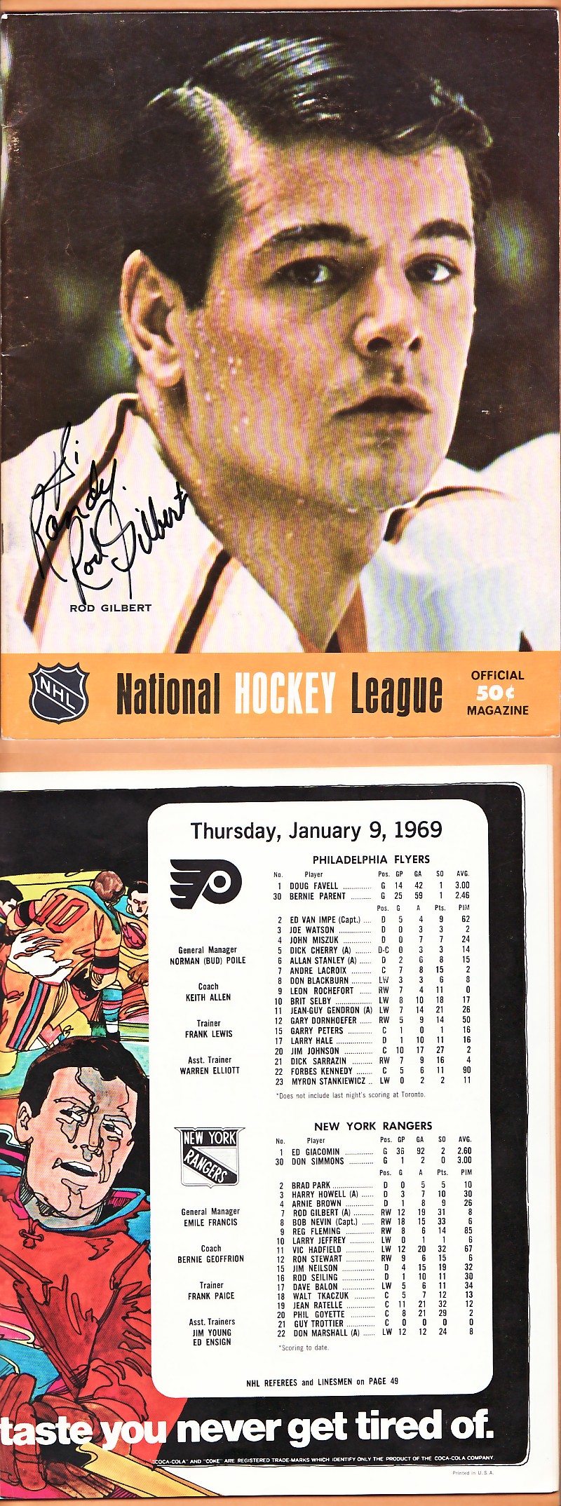 1969 PHILADELPHIA FLYERS VS NEW YORK RANGERS PROGRAM photo 1969 PHILADELPHIA FLYERS VS NEW YORK RANGERS PROGRAM photo
