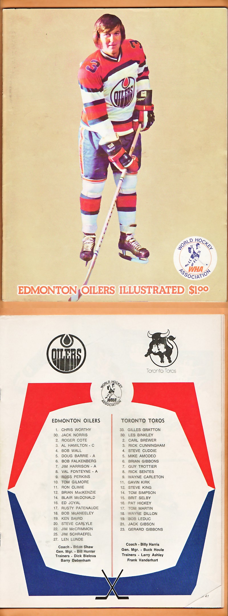 1974 WHA EDMOMTON OILERS VS TORONTO TOROS PROGRAM photo 1974 WHA EDMOMTON OILERS VS TORONTO TOROS PROGRAM photo