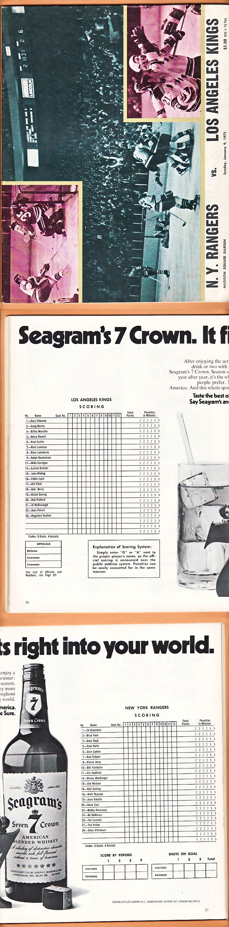 1972 NEW YORK RANGERS VS LOS ANGELES KINGS PROGRAM photo 1972 NEW YORK RANGERS VS LOS ANGELES KINGS PROGRAM photo