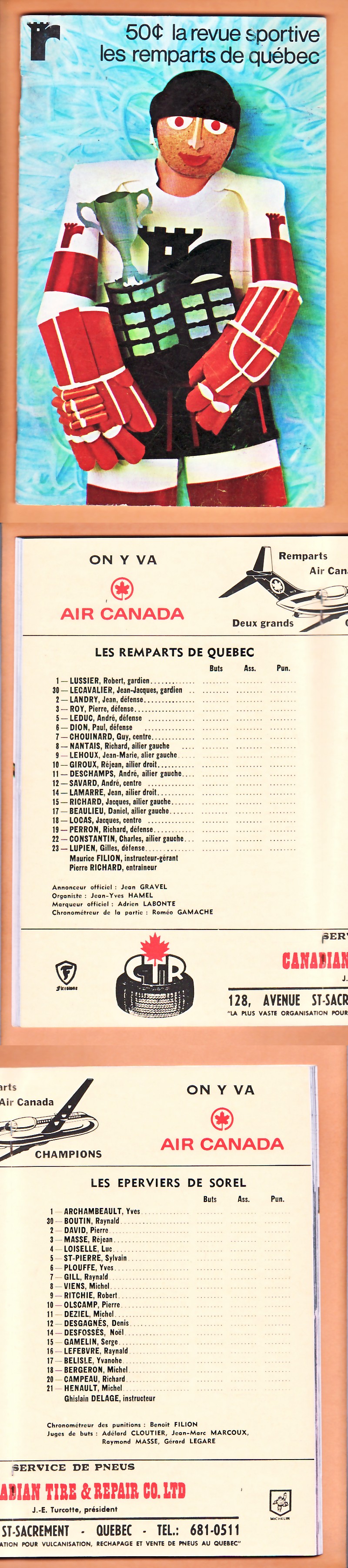1972 QUEBEC RAMPARTS VS SOREL EPERVIERS PROGRAM photo 1972 QUEBEC RAMPARTS VS SOREL EPERVIERS PROGRAM photo