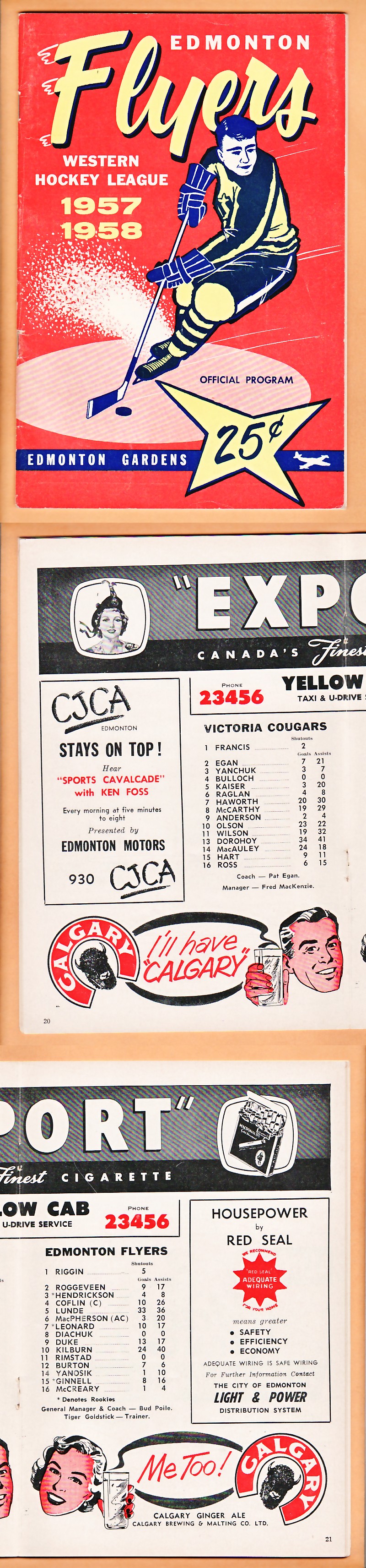 1957-58 EDMONTON FLYERS VS VICTORIA COUGARS PROGRAM photo 1957-58 EDMONTON FLYERS VS VICTORIA COUGARS PROGRAM photo