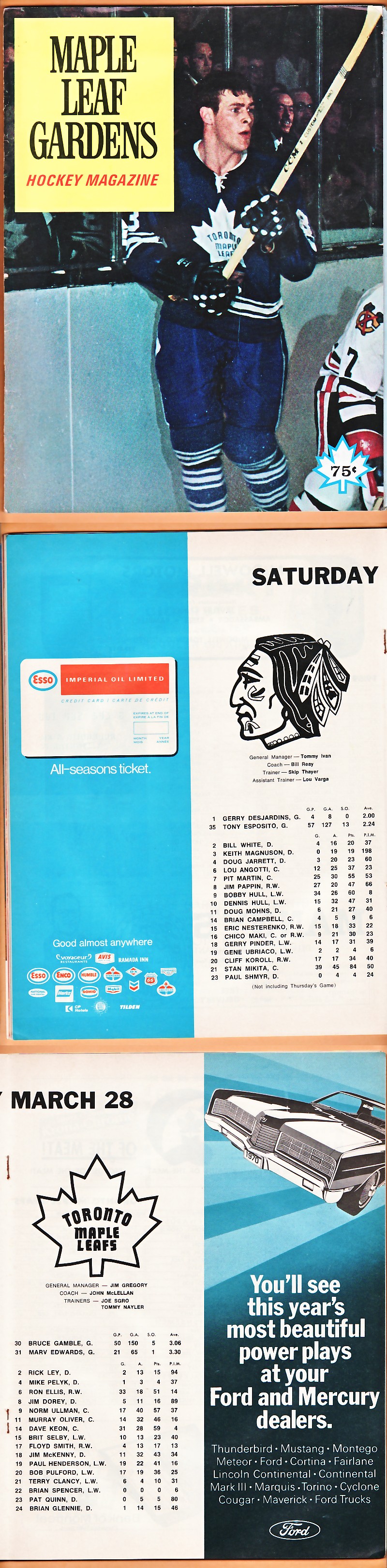 1970 TORONTO MAPLE LEAFS VS CHICAGO BLACKHAWKS PROGRAM photo 1970 TORONTO MAPLE LEAFS VS CHICAGO BLACKHAWKS PROGRAM photo
